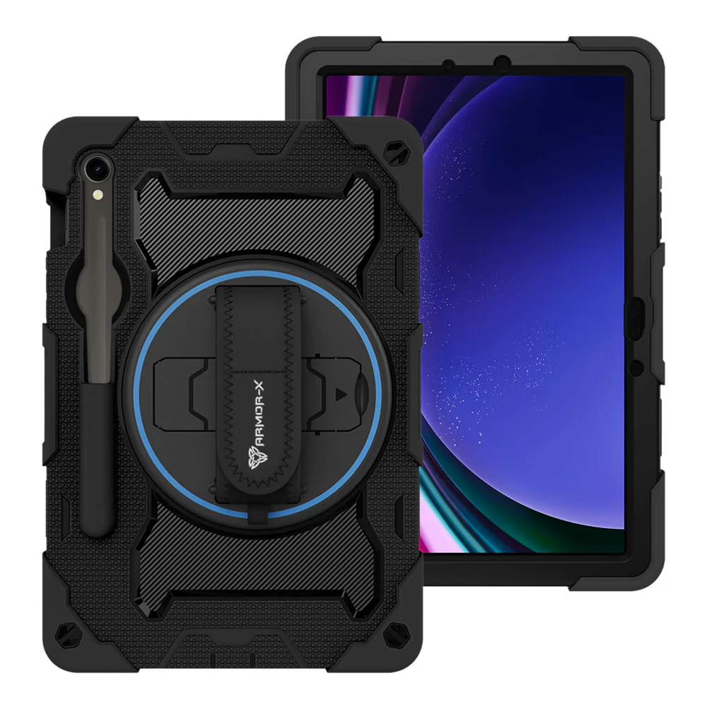 NBN-SS-X710 | Samsung Galaxy Tab S9 SM-X710 / X716 / X718 | Ultra 3 Layers Shockproof Rugged Case with Hand Strap and Kick-Stand