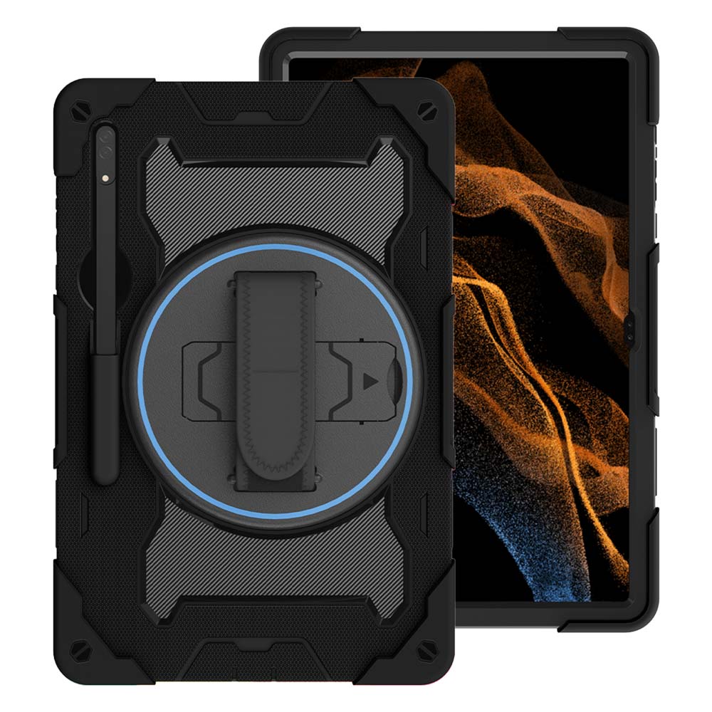 NBN-SS-X900 | Samsung Galaxy Tab S8 Ultra SM-X900 / X906 | Ultra 3 Layers Shockproof Rugged Case with Hand Strap and Kick-Stand