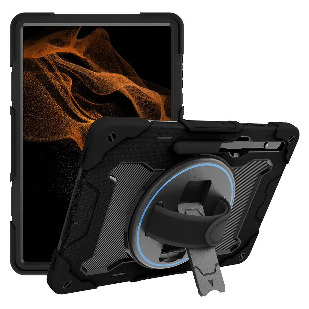 NBN-SS-X900 | Samsung Galaxy Tab S8 Ultra SM-X900 / X906 | Ultra 3 Layers Shockproof Rugged Case with Hand Strap and Kick-Stand - Image 9