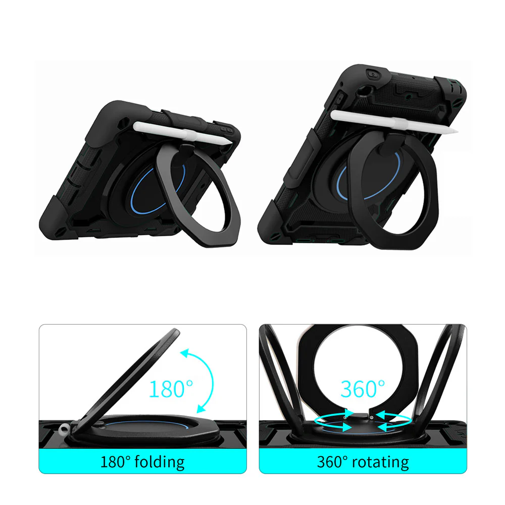 NON-iPad-M54 | iPad mini 5 / mini 4 | Rugged Case with Kick-Stand & Folding Grip & Pencil Holder - Image 2
