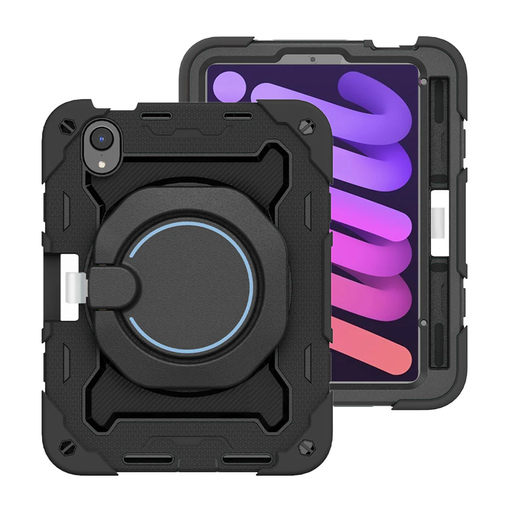 NON-iPad-M6 | iPad mini 6 | Rugged Case with Kick-Stand & Folding Grip & Pencil Holder