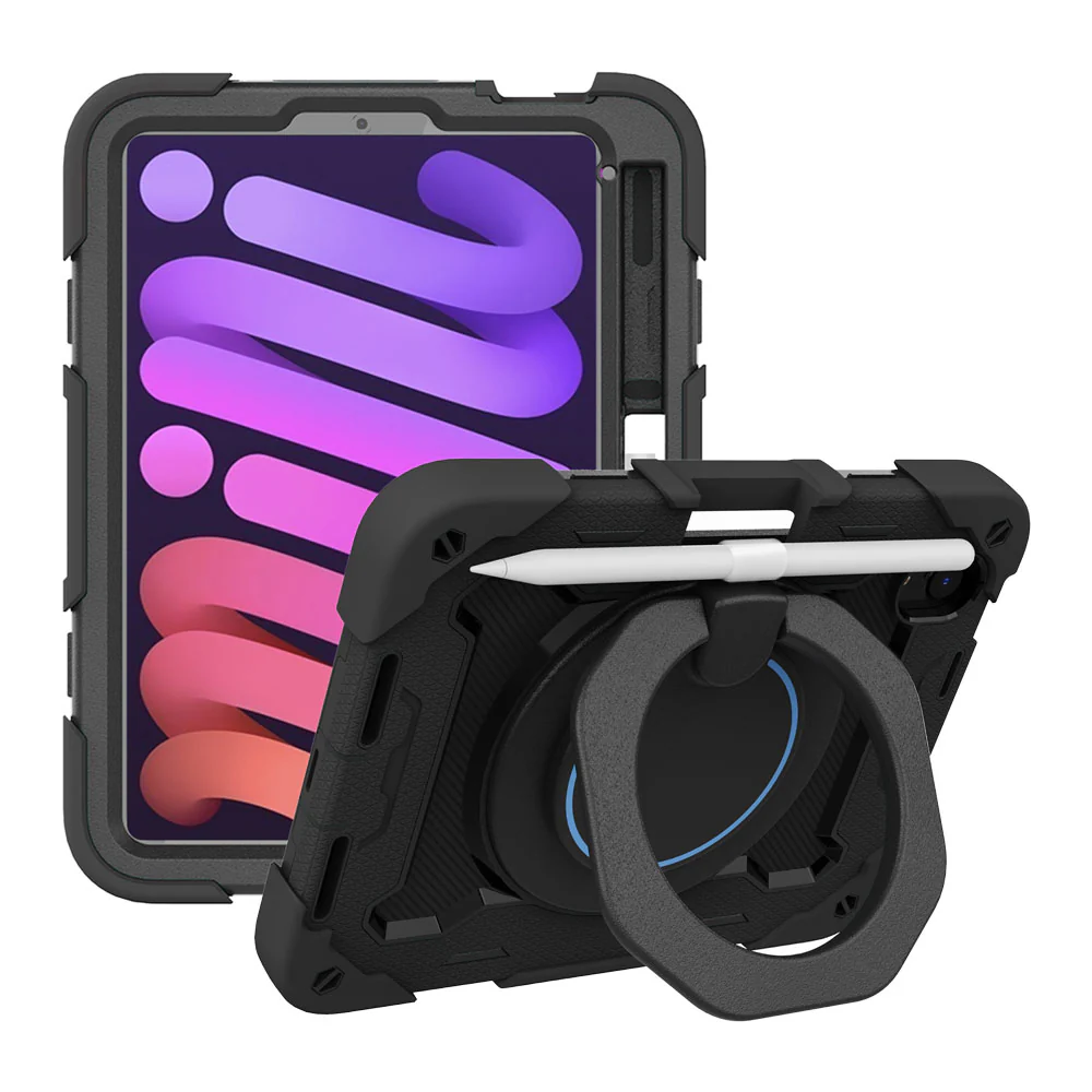 NON-iPad-M6 | iPad mini 6 | Rugged Case with Kick-Stand & Folding Grip & Pencil Holder - Image 5