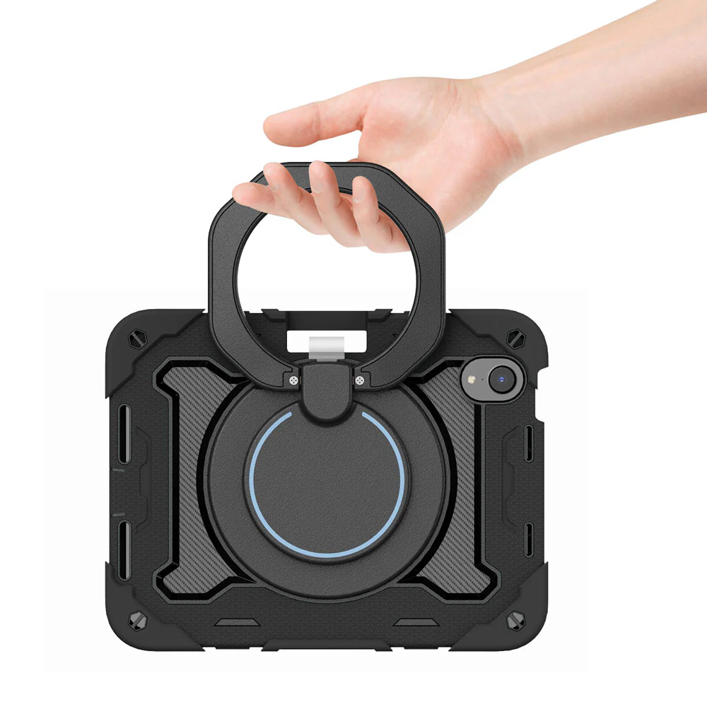 NON-iPad-M6 | iPad mini 6 | Rugged Case with Kick-Stand & Folding Grip & Pencil Holder - Image 7