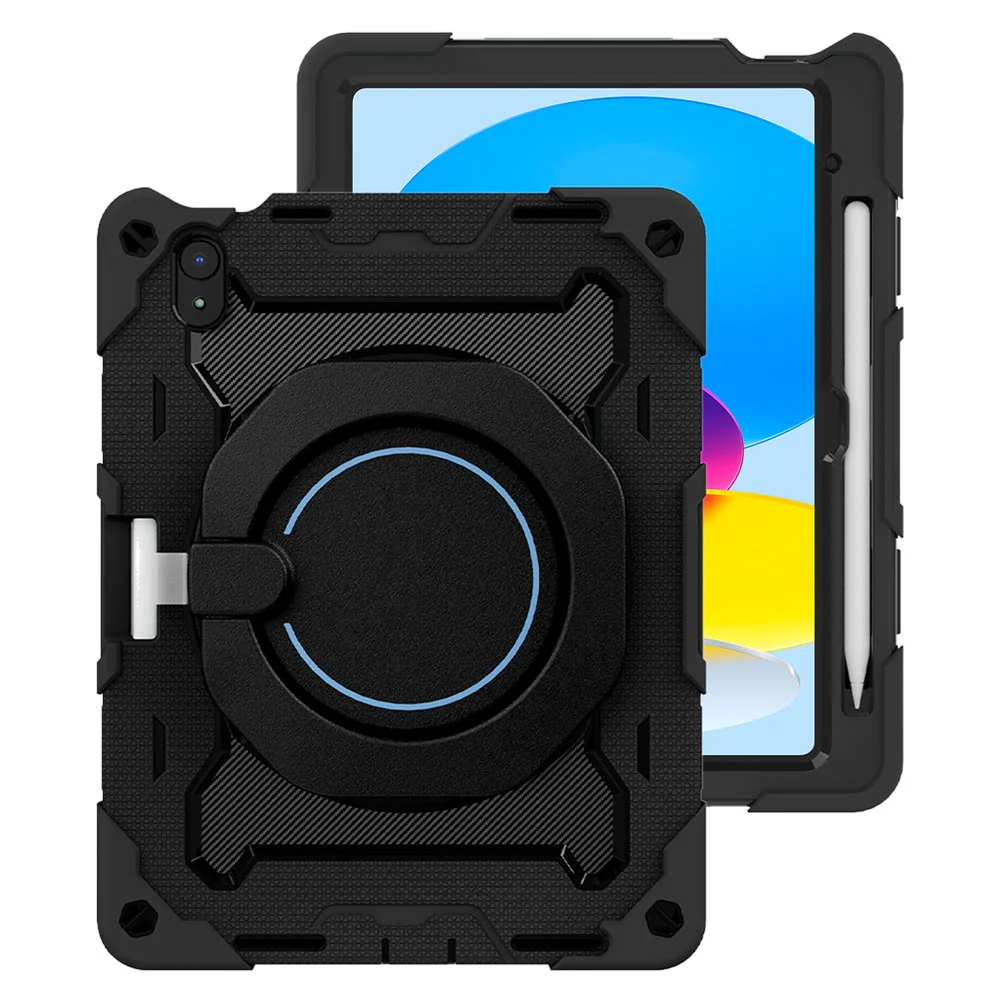 NON-iPad-N5PN | iPad 10.9 (10th Gen.) | Rugged Case with Kick-Stand & Folding Grip & Pencil Holder
