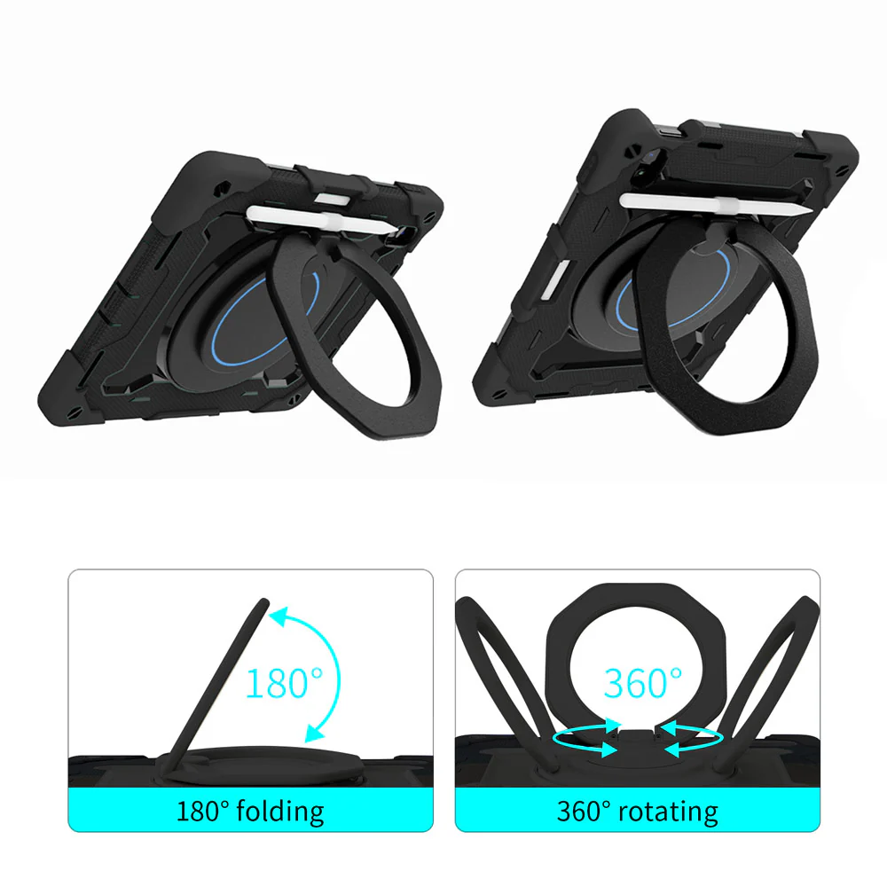 NON-iPad-N5PN | iPad 11-Inch (11th Gen / A16) | Rugged Case with Kick-Stand & Folding Grip & Pencil Holder - Image 3