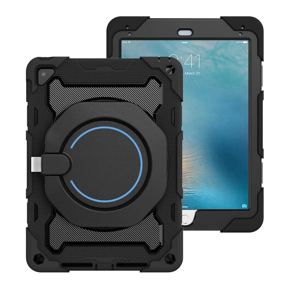 NON-iPad-PR1 | iPad Pro 9.7 2016 | Rugged Case with Kick-Stand & Folding Grip & Pencil Holder