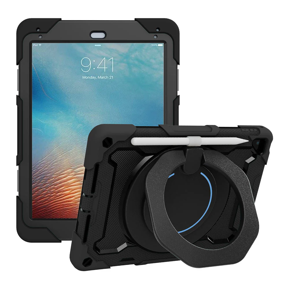 NON-iPad-PR1 | iPad Pro 9.7 2016 | Rugged Case with Kick-Stand & Folding Grip & Pencil Holder - Image 5