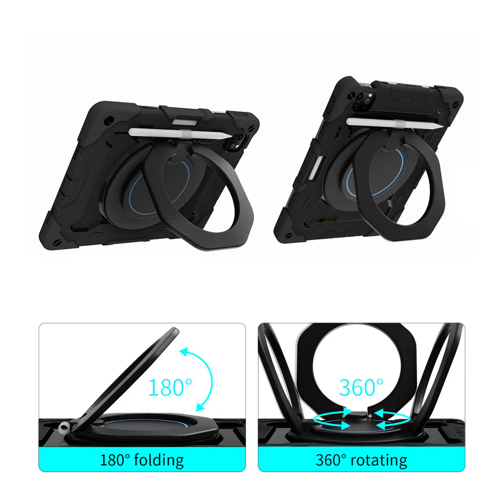 NON-iPad-PR6PN | iPad Pro 11 ( 1st / 2nd / 3rd / 4th Gen. ) 2018 / 2020 / 2021 / 2022 | Rugged Case with Kick-Stand & Folding Grip & Pencil Holder - Image 2