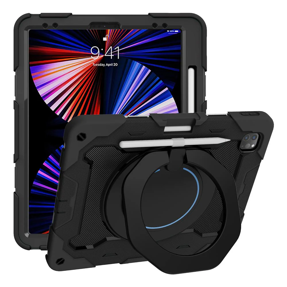 NON-iPad-PR7 | iPad Pro 12.9 ( 3rd / 4th / 5th / 6th Gen. ) 2018 / 2020 / 2021 / 2022 | Rugged Case with Kick-Stand & Folding Grip & Pencil Holder - Image 5