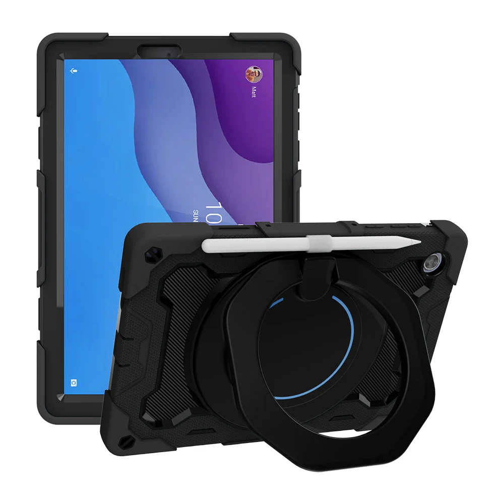 NON-LN-M10HD2 | Lenovo Tab M10 HD (2nd Gen) TB-X306F | Rugged Case with Kick-Stand & Folding Grip & Pencil Holder - Image 5
