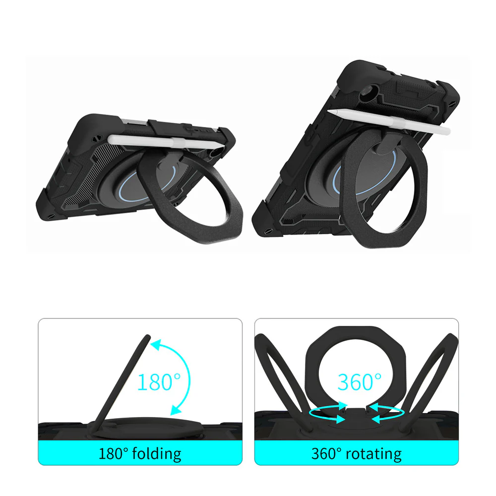 NON-LN-M8G3 | Lenovo Tab M8 (3rd Gen) TB-8506 | Rugged Case with Kick-Stand & Folding Grip & Pencil Holder - Image 2