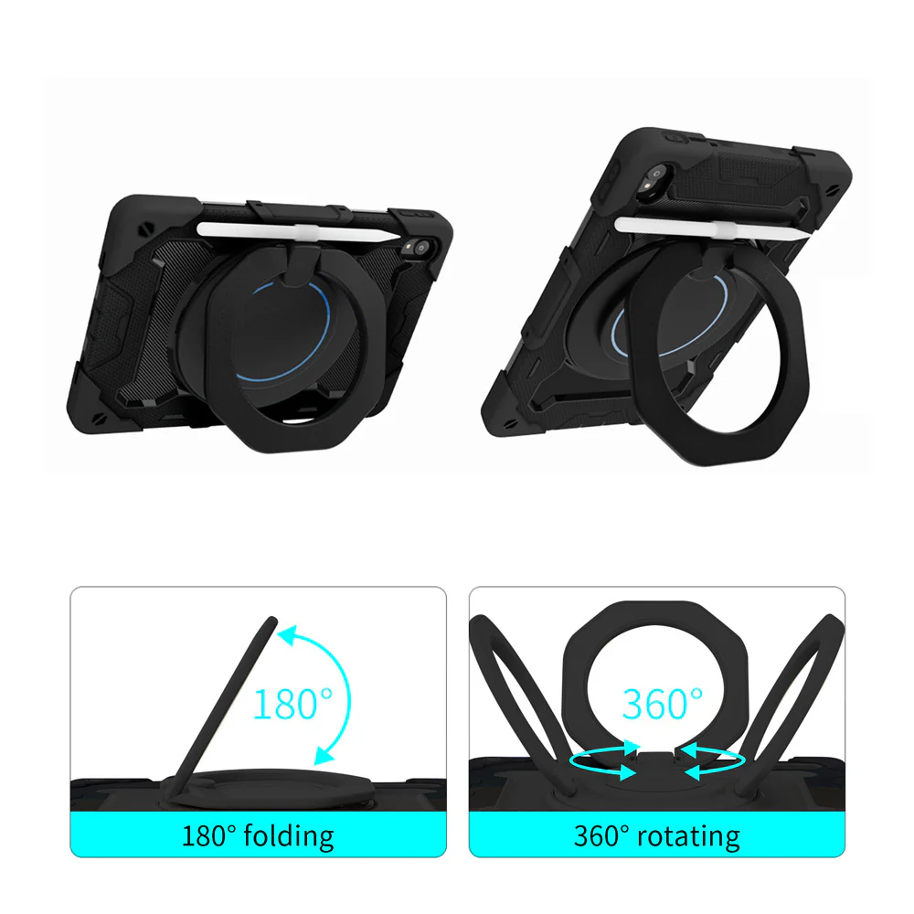 NON-LN-P11 | Lenovo Tab P11 Plus TB-J616 | Rugged Case with Kick-Stand & Folding Grip & Pencil Holder - Image 2