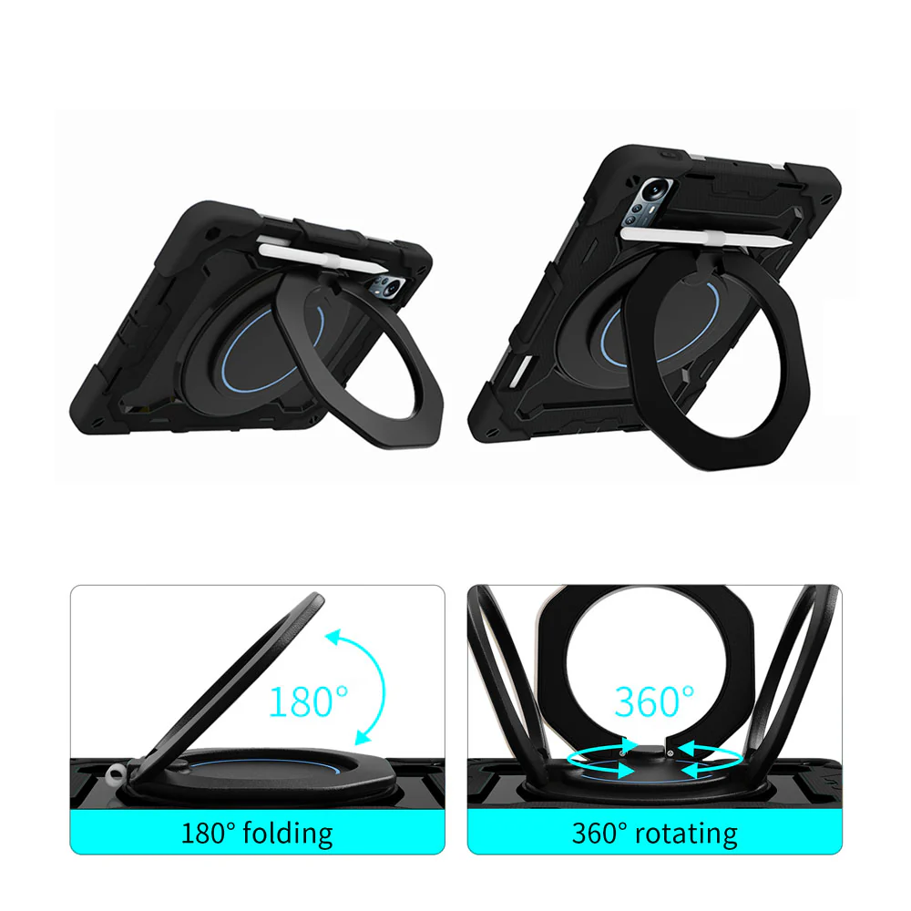 NON-Mi-PAD5P | Xiaomi Mi Pad 5 Pro 12.4" | Rugged Case with Kick-Stand & Folding Grip & Pencil Holder - Image 2