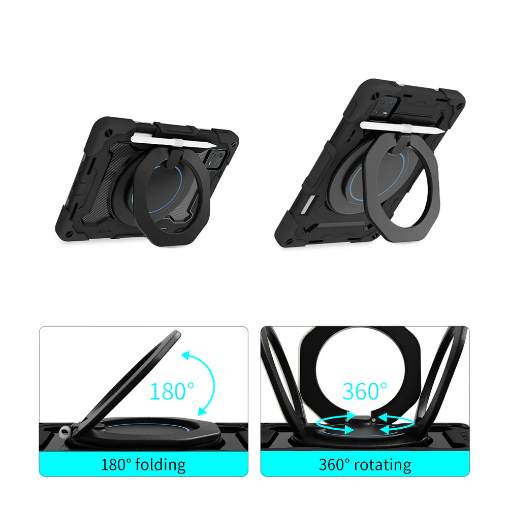 NON-Mi-PAD6 | Xiaomi Pad 6 / 6 Pro | Rugged Case with Kick-Stand & Folding Grip & Pencil Holder - Image 2
