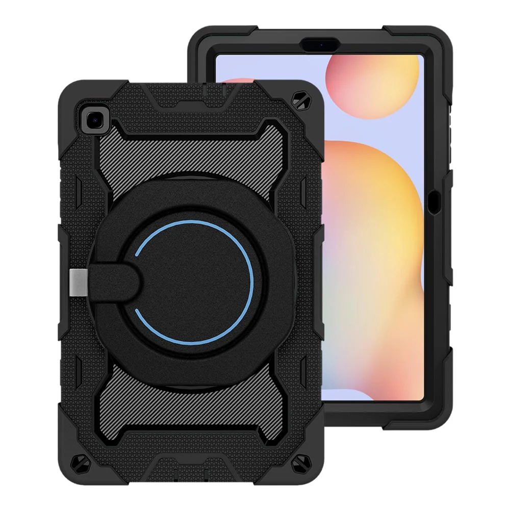NON-SS-P610 | Samsung Galaxy Tab S6 Lite SM-P620 P625 (2024) / SM-P613 P619 (2022) / SM-P610 P615 (2020) | Rugged Case with Kick-Stand & Folding Grip & Pencil Holder
