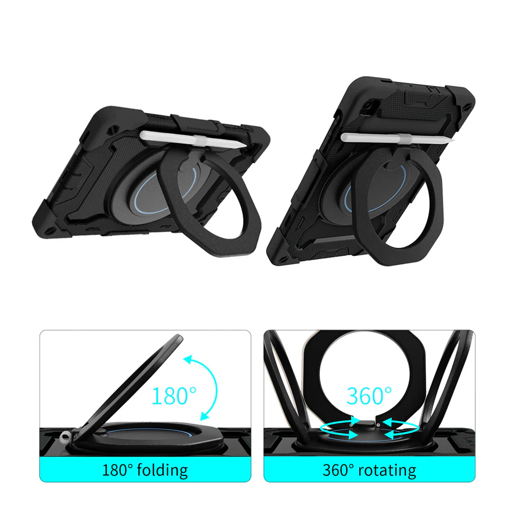 NON-SS-P610 | Samsung Galaxy Tab S6 Lite SM-P620 P625 (2024) / SM-P613 P619 (2022) / SM-P610 P615 (2020) | Rugged Case with Kick-Stand & Folding Grip & Pencil Holder - Image 2