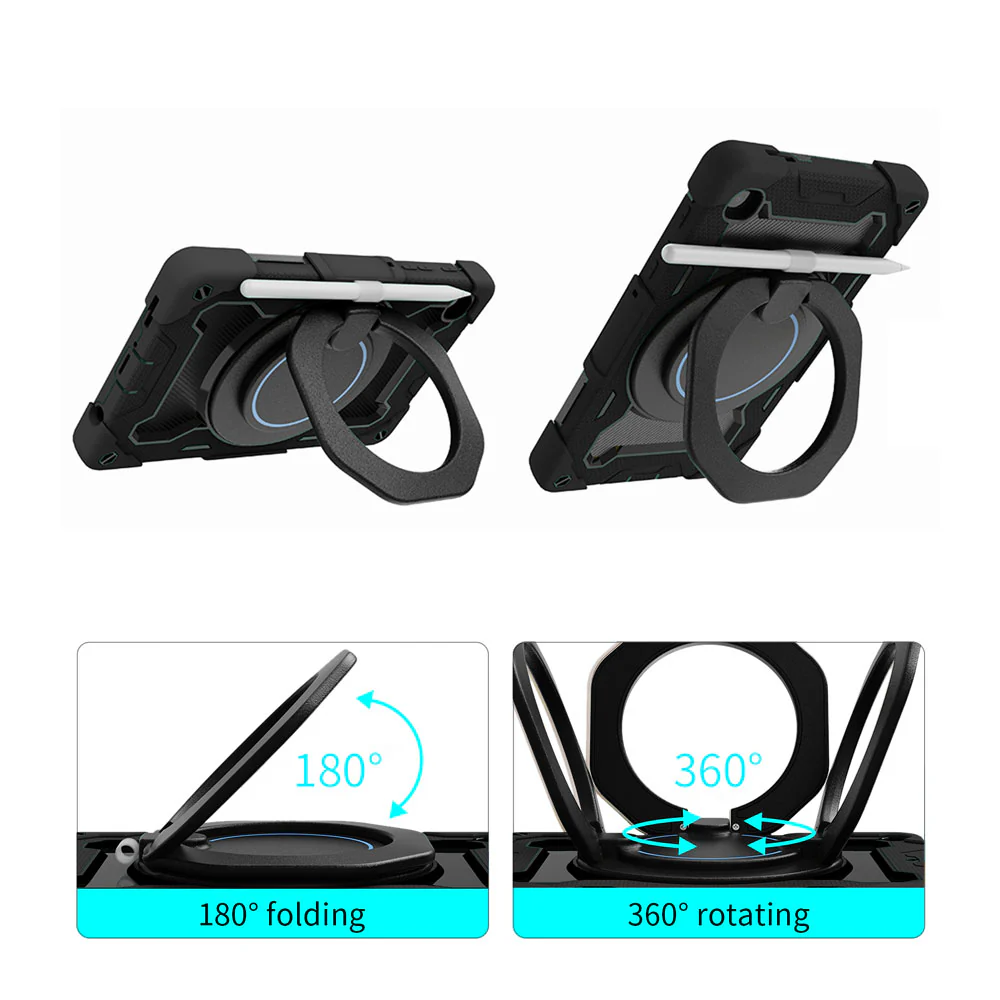 NON-SS-T225 | Samsung Galaxy Tab A7 Lite SM-T225 / SM-T220 / SM-T225N / SM-T227U | Rugged Case with Kick-Stand & Folding Grip & Pencil Holder - Image 2