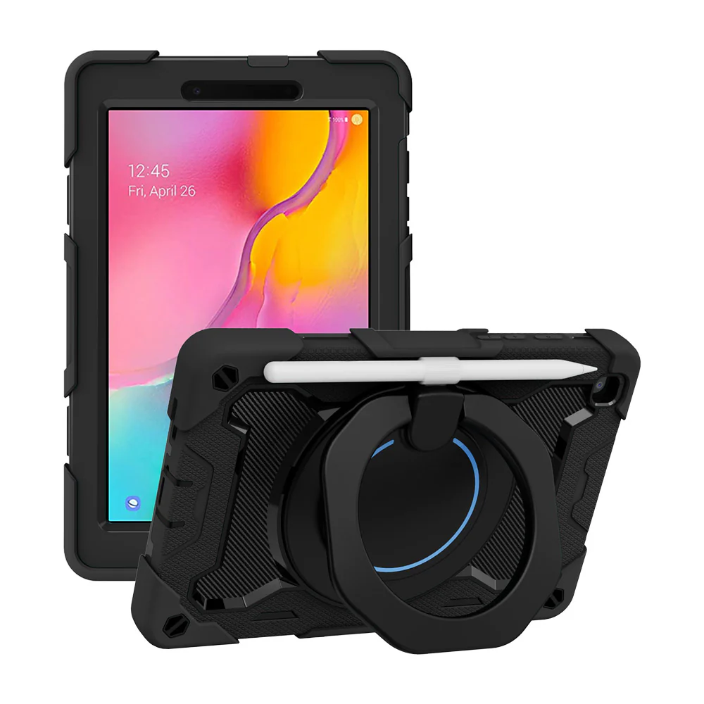 NON-SS-T290 | Samsung Galaxy Tab A 8.0 (2019) T290 T295 | Rugged Case with Kick-Stand & Folding Grip & Pencil Holder - Image 5