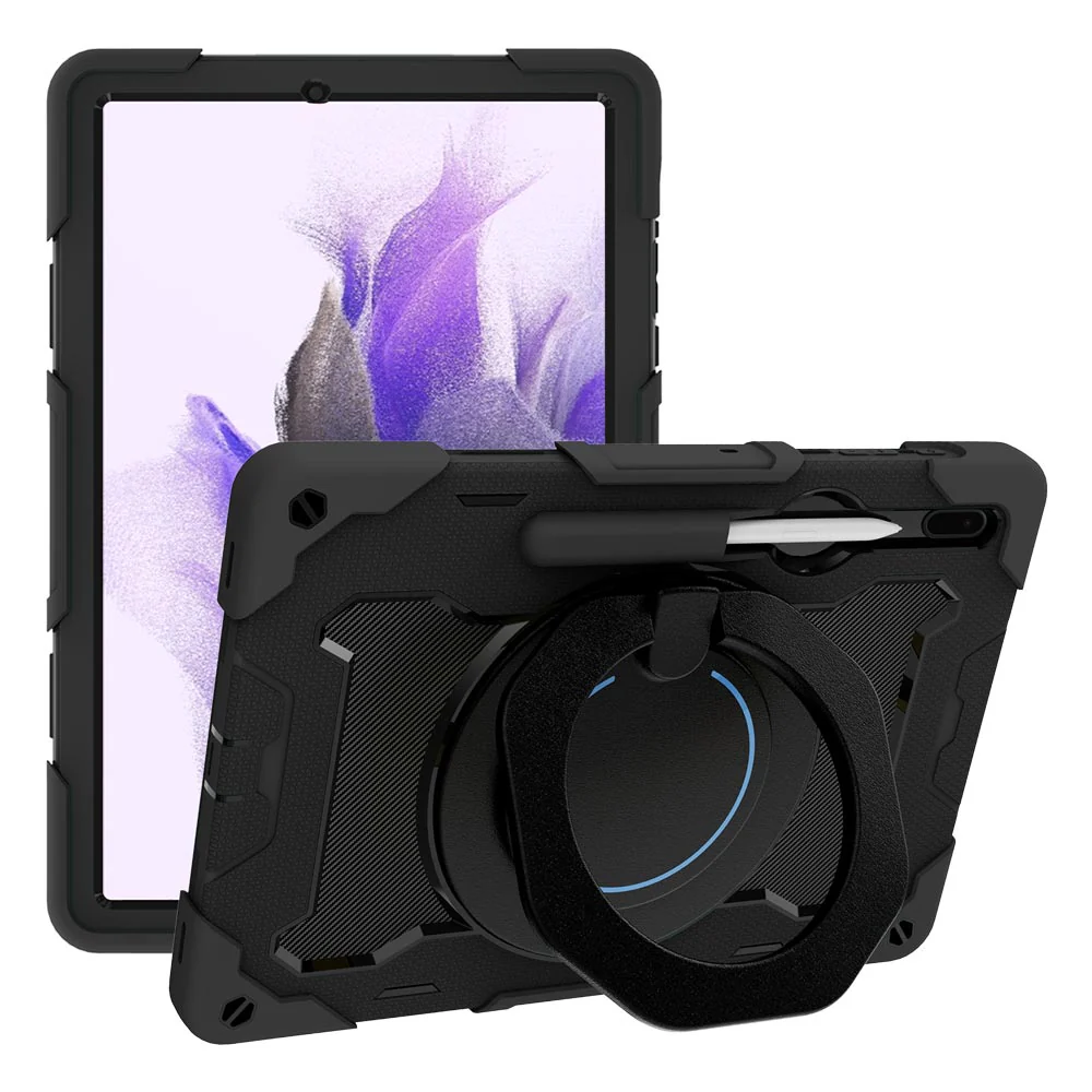 NON-SS-T970 | Samsung Galaxy Tab S7 FE SM-T730 / T733 / T736B / T735NZ | Rugged Case with Kick-Stand & Folding Grip & Pencil Holder - Image 4