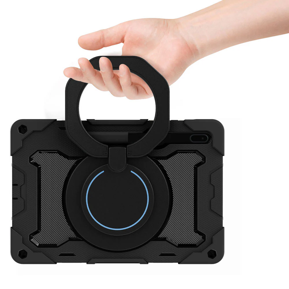 NON-SS-T970 | Samsung Galaxy Tab S7 FE SM-T730 / T733 / T736B / T735NZ | Rugged Case with Kick-Stand & Folding Grip & Pencil Holder - Image 6