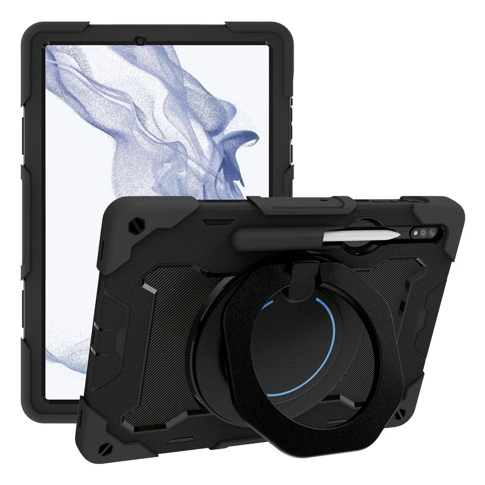 NON-SS-T970 | Samsung Galaxy Tab S8+ S8 Plus SM-X800 / SM-X806 | Rugged Case with Kick-Stand & Folding Grip & Pencil Holder - Image 4