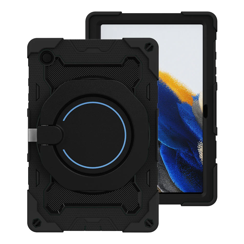 NON-SS-X205 | Samsung Galaxy Tab A8 SM-X200 / X205 | Rugged Case with Kick-Stand & Folding Grip & Pencil Holder