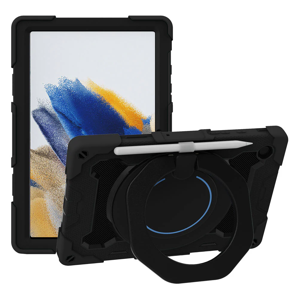 NON-SS-X205 | Samsung Galaxy Tab A8 SM-X200 / X205 | Rugged Case with Kick-Stand & Folding Grip & Pencil Holder - Image 5