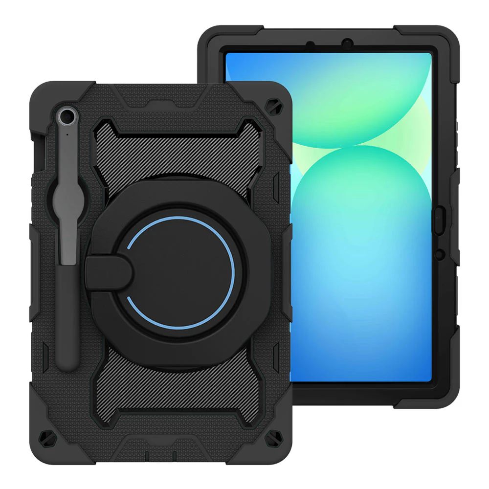 NON-SS-X710 | Samsung Galaxy Tab S10 FE SM-X520 X526 X528 / S10 Lite SM-X400 X406 | Rugged Case with Kick-Stand & Folding Grip & Pencil Holder