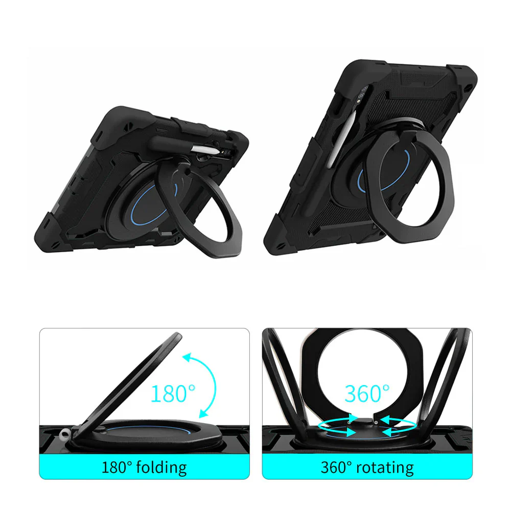 NON-SS-X710 | Samsung Galaxy Tab S10 FE SM-X520 X526 X528 / S10 Lite SM-X400 X406 | Rugged Case with Kick-Stand & Folding Grip & Pencil Holder - Image 3