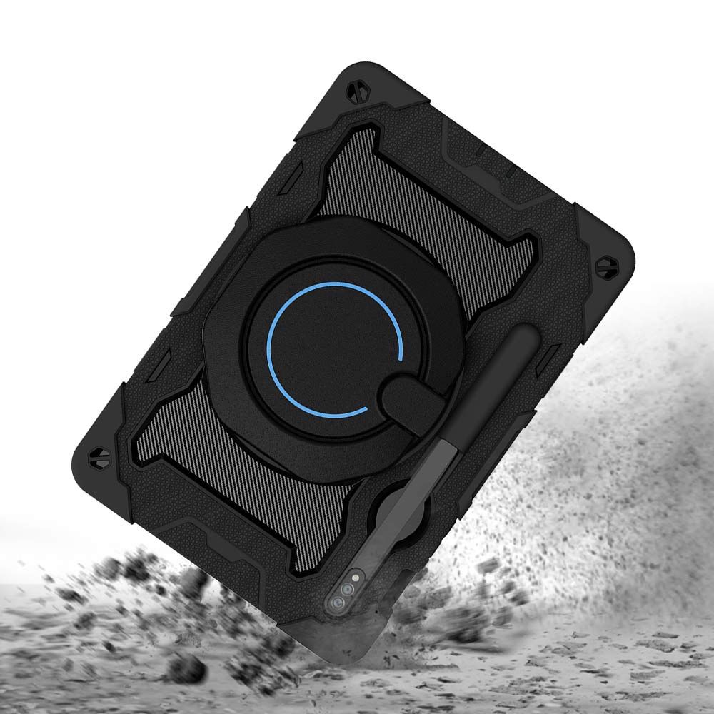 NON-SS-X710 | Samsung Galaxy Tab S7 SM-T870 / SM-T875 / SM-T876B | Rugged Case with Kick-Stand & Folding Grip & Pencil Holder - Image 3
