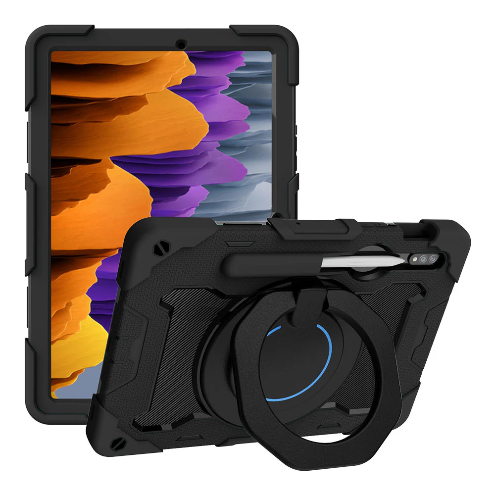 NON-SS-X710 | Samsung Galaxy Tab S7 SM-T870 / SM-T875 / SM-T876B | Rugged Case with Kick-Stand & Folding Grip & Pencil Holder - Image 4