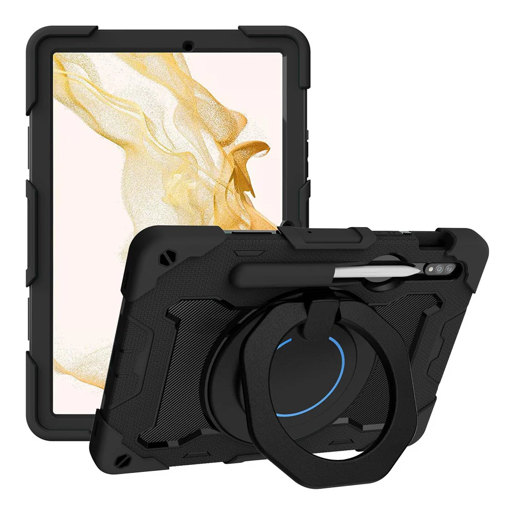 NON-SS-X710 | Samsung Galaxy Tab S8 SM-X700 / SM-X706 | Rugged Case with Kick-Stand & Folding Grip & Pencil Holder - Image 4