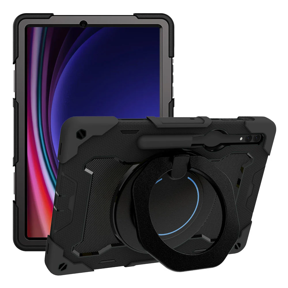 NON-SS-X810 | Samsung Galaxy Tab S9+ S9 Plus SM-X810 / X816 / X818 | Rugged Case with Kick-Stand & Folding Grip & Pencil Holder - Image 4
