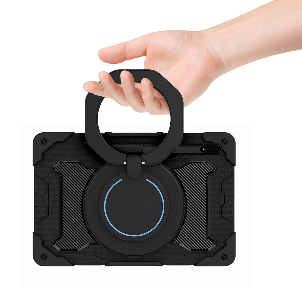 NON-SS-X900 | Samsung Galaxy Tab S8 Ultra SM-X900 / X906 | Rugged Case with Kick-Stand & Folding Grip & Pencil Holder - Image 6