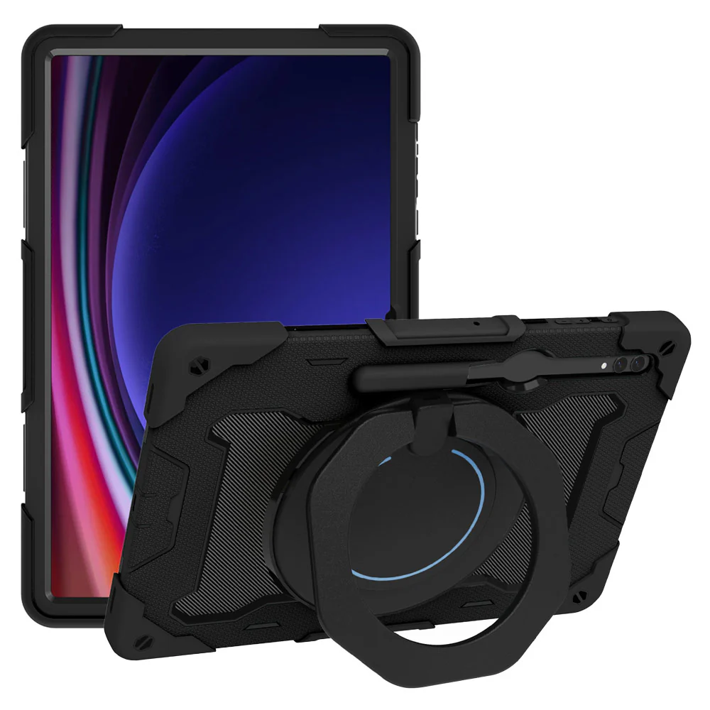 NON-SS-X910 | Samsung Galaxy Tab S10 Ultra SM-X920 / X926B | Rugged Case with Kick-Stand & Folding Grip & Pencil Holder - Image 3