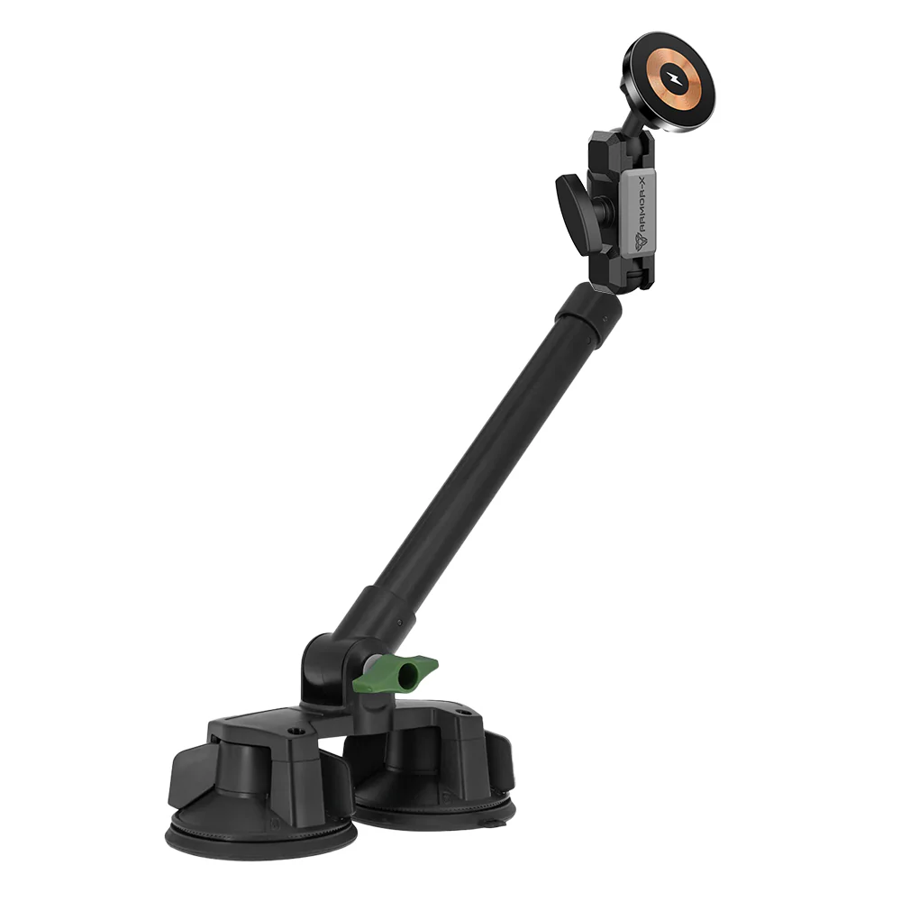 P65MS03 | Dual Suction Cup Mount with Long Arm | MagSafe / Pixelsnap 15W Fast Charger | ONE-LOCK for iPhone & Smartphone