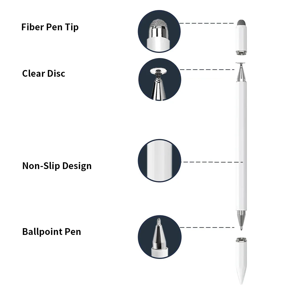 PEN-02 | 3-in-1 Magnetic Stylus Pens with Fibber Stylus & Disc Pen & Gel Pen | for iOS / Android / Windows - Image 3