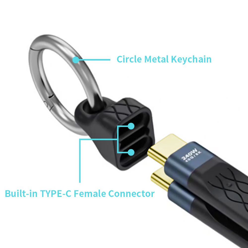PWR-CB10 | 240W USB 4.0 Fast Charging Short Cable with Keychain | TYPE-C - Image 5