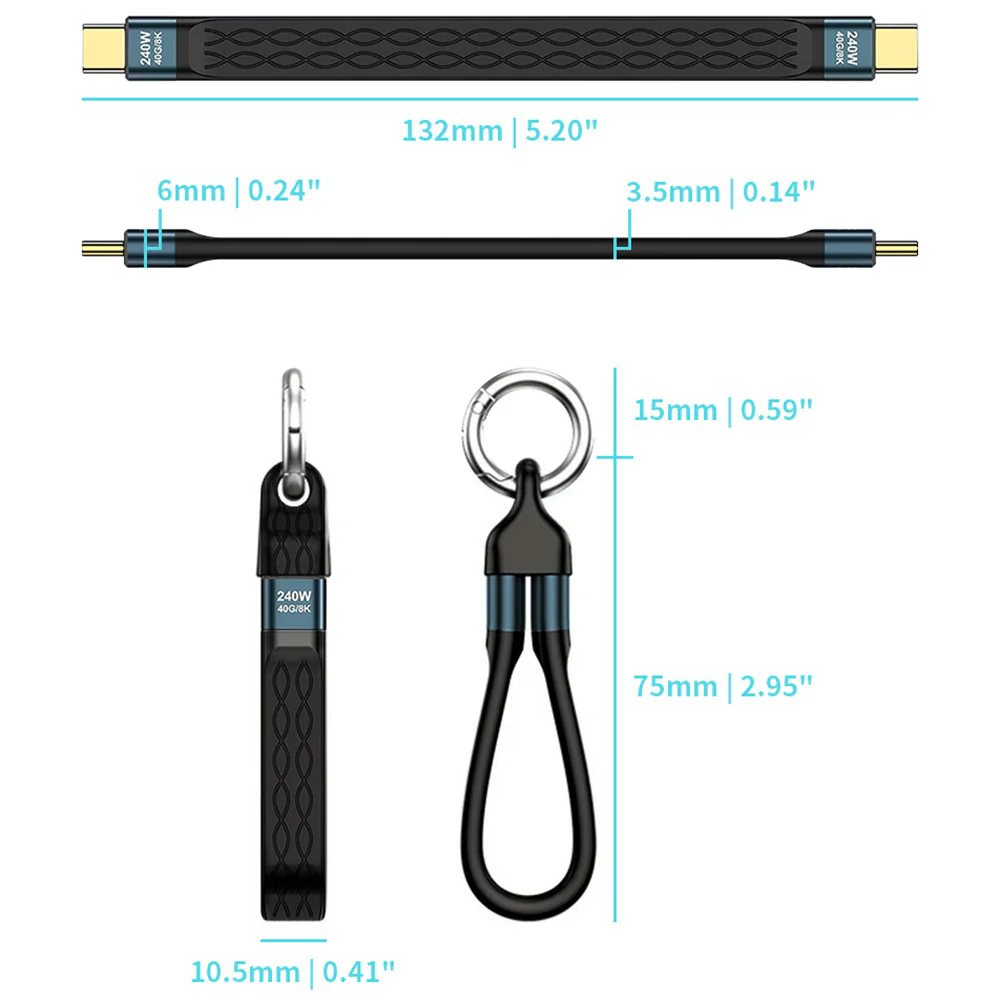 PWR-CB10 | 240W USB 4.0 Fast Charging Short Cable with Keychain | TYPE-C - Image 6