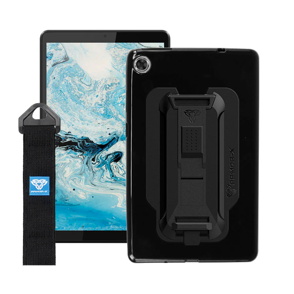 PXS-LN-M8HD | Lenovo Tab M8 (3rd Gen) TB-8506 | Shockproof Case w/ Kickstand & hand strap & X-Mount