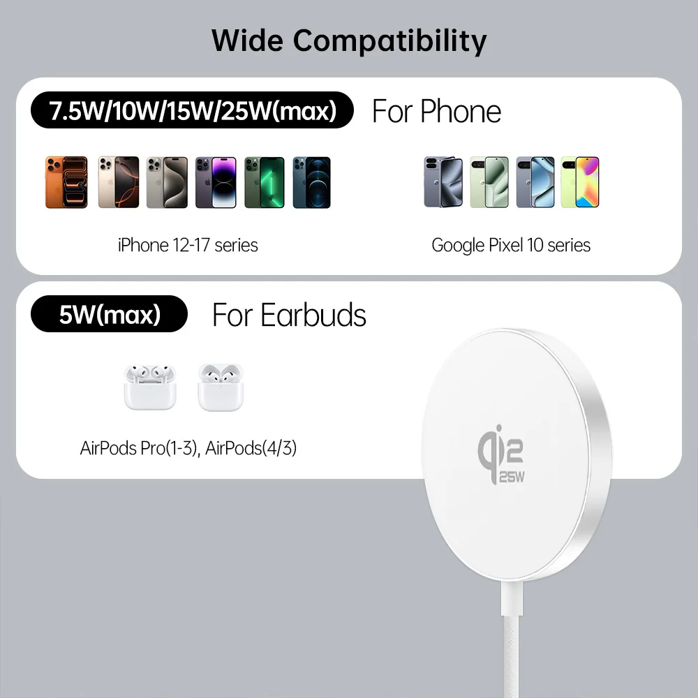 QI2-02 | Qi2.2 25W Wireless Charger Compatible with iPhone, AirPods - Image 5