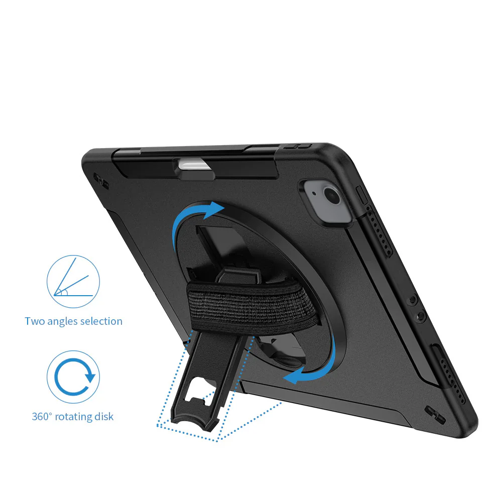 RIN-iPad-A4 | iPad Air 4 2020 / iPad Air 5 2022 | Rainproof military grade rugged case with hand strap & kick-stand & pen holder - Image 8