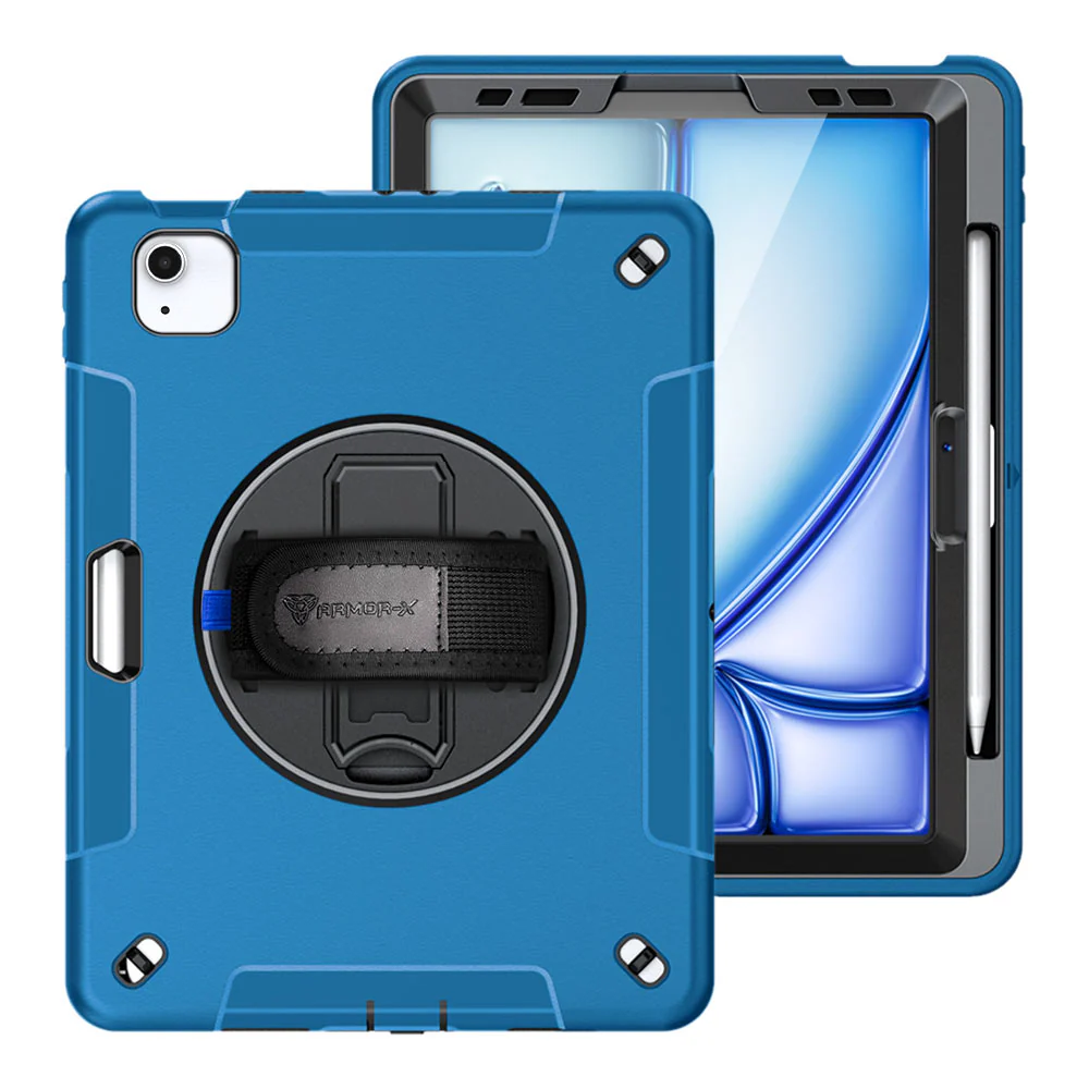 RIN-iPad-A5 | iPad Air 11 (M2) / (M3) / (M4) | Rainproof military grade rugged case with hand strap & kick-stand (built-in screen protector) - Image 13