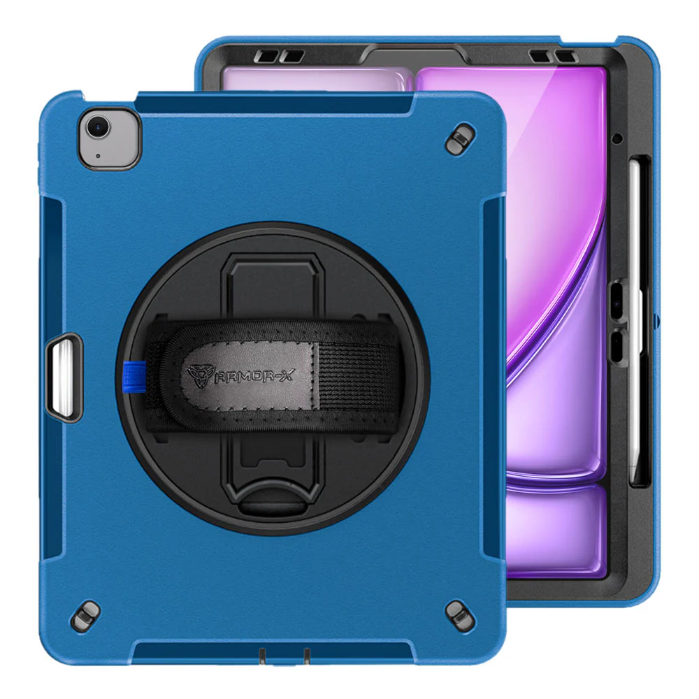 RIN-iPad-A6 | iPad Air 13 (M2) / (M3) / (M4) | Rainproof military grade rugged case with hand strap & kick-stand (built-in screen protector) - Image 12