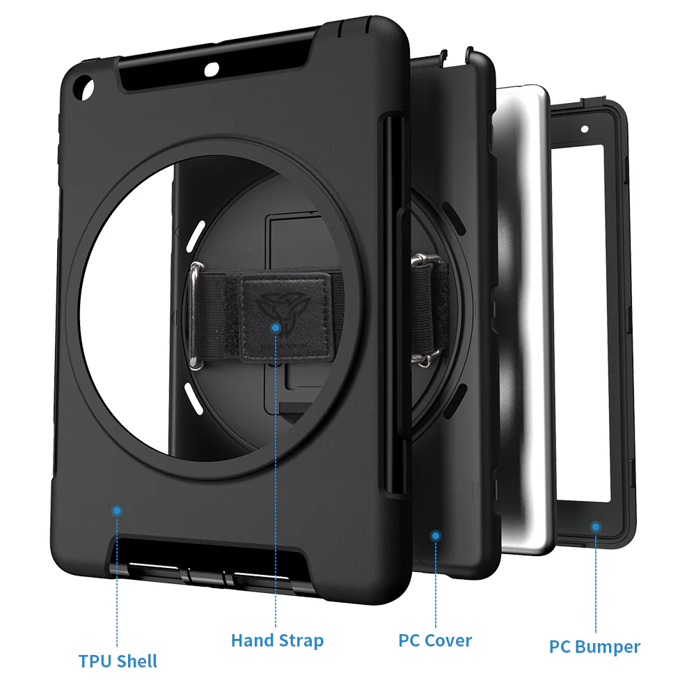 RIN-iPad-N2 | iPad 9.7 ( 5th / 6th Gen. ) 2017 / 2018 | Rainproof military grade rugged case with hand strap and kick-stand - Image 10