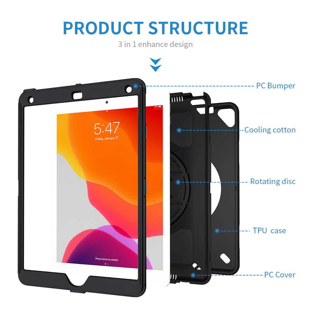 RIN-iPad-N3S | iPad 10.2 (7th & 8th Gen.) 2019 / 2020 | Rainproof military grade rugged case with hand strap and kick-stand - Image 10