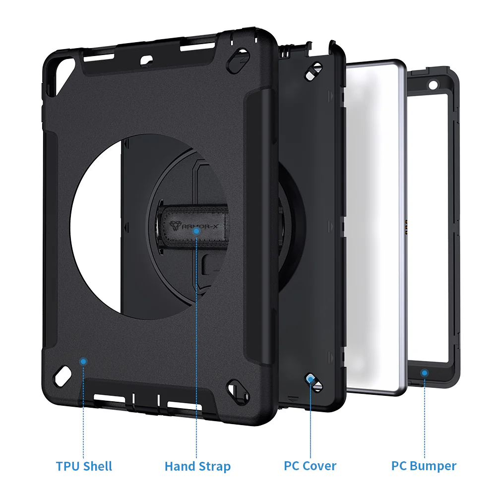 RIN-iPad-N4 | iPad 10.2 (9th Gen.) 2021 | Rainproof military grade rugged case with hand strap and kick-stand - Image 11