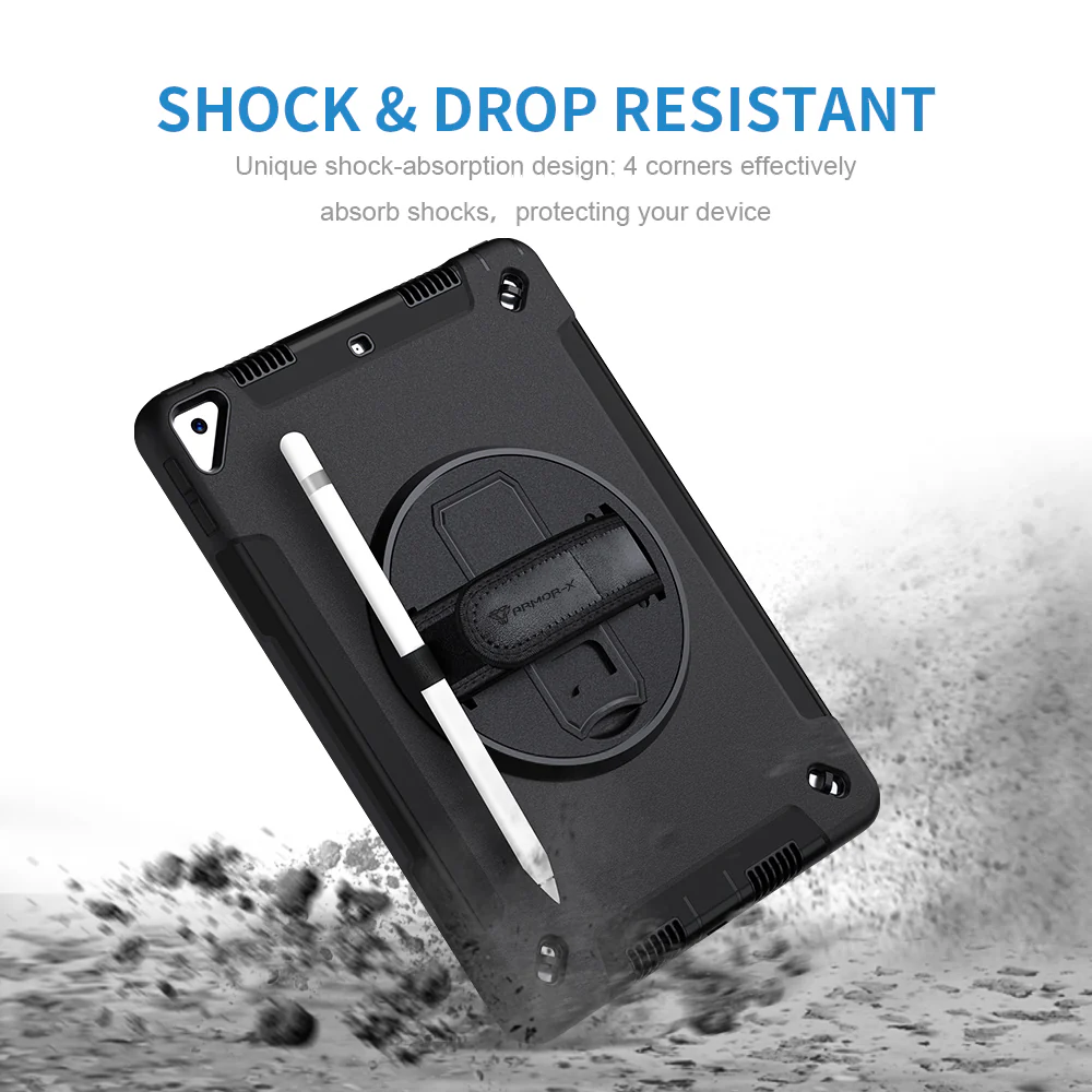 RIN-iPad-N4 | iPad 10.2 (9th Gen.) 2021 | Rainproof military grade rugged case with hand strap and kick-stand - Image 12