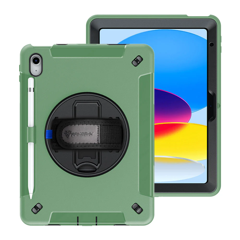 RIN-iPad-N5 | iPad 10.9 (10th Gen.) | Rainproof military grade rugged case with hand strap and kick-stand - Image 13