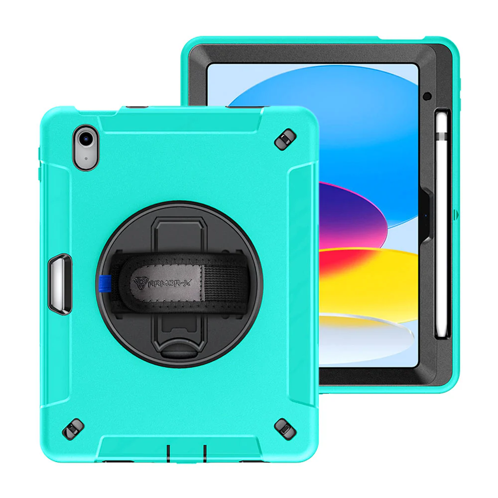 RIN-iPad-N5P | iPad 10.9 (10th Gen.) | Rainproof military grade rugged case with hand strap and kick-stand & Built in pen holder - Image 13